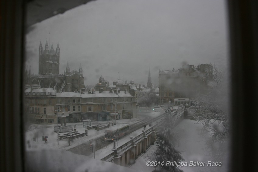 Bath Abbey covered in snow bath england